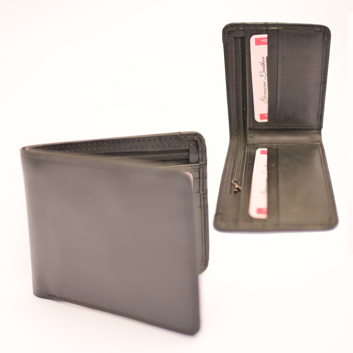 Men's Classic Black Genuine Leather Minimalist Bifold Wallet